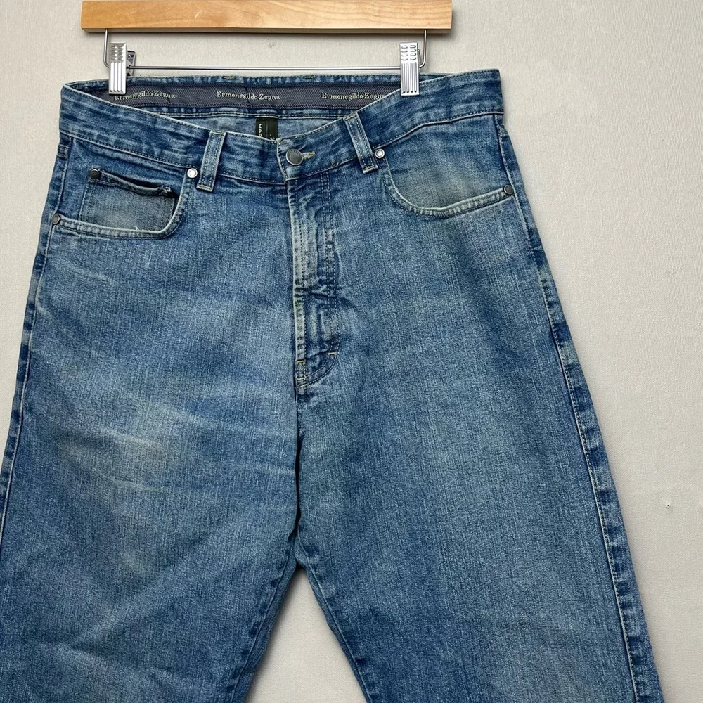 Ermenegildo Zegna Italian Denim Jeans 100% Cotton Slim Fit Distressed Size 34x29
